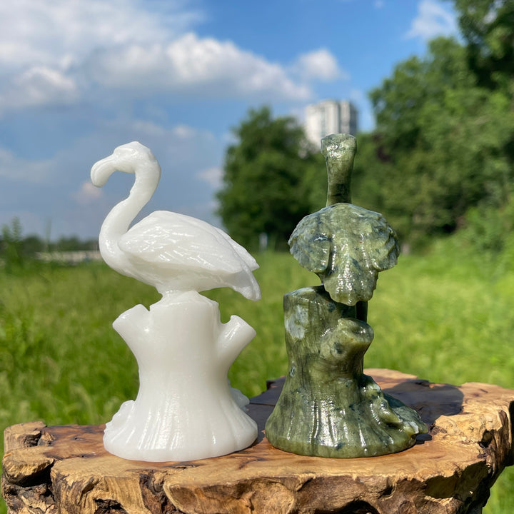 Natural Crystal Tree Base Flamingo Carving