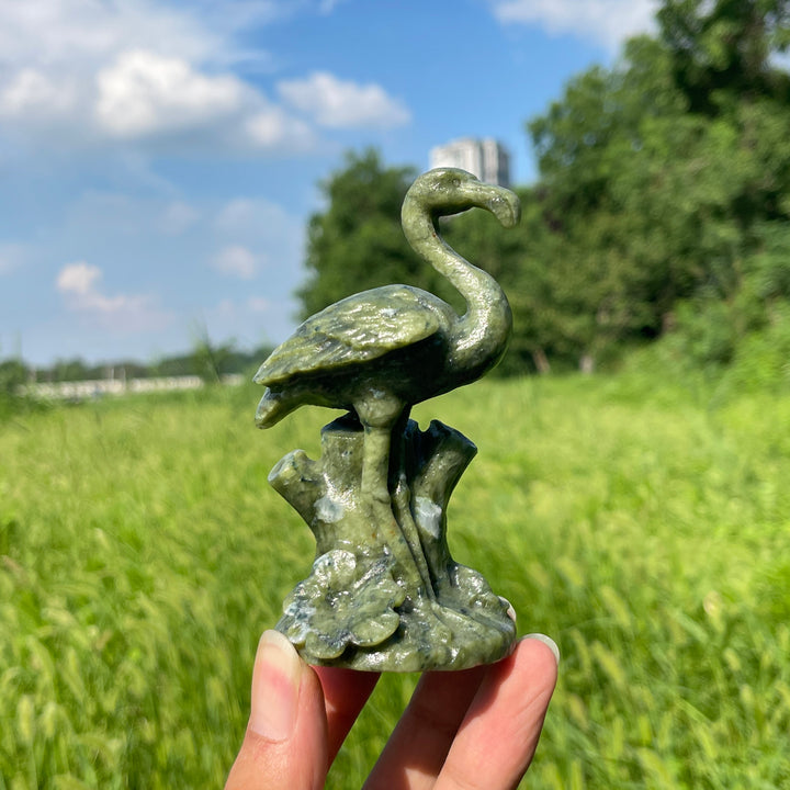 Natural Crystal Tree Base Flamingo Carving
