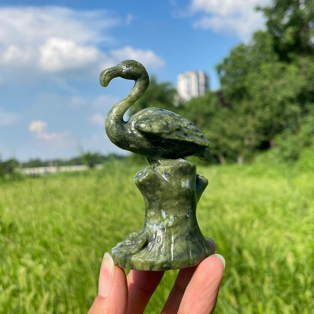 Natural Crystal Tree Base Flamingo Carving