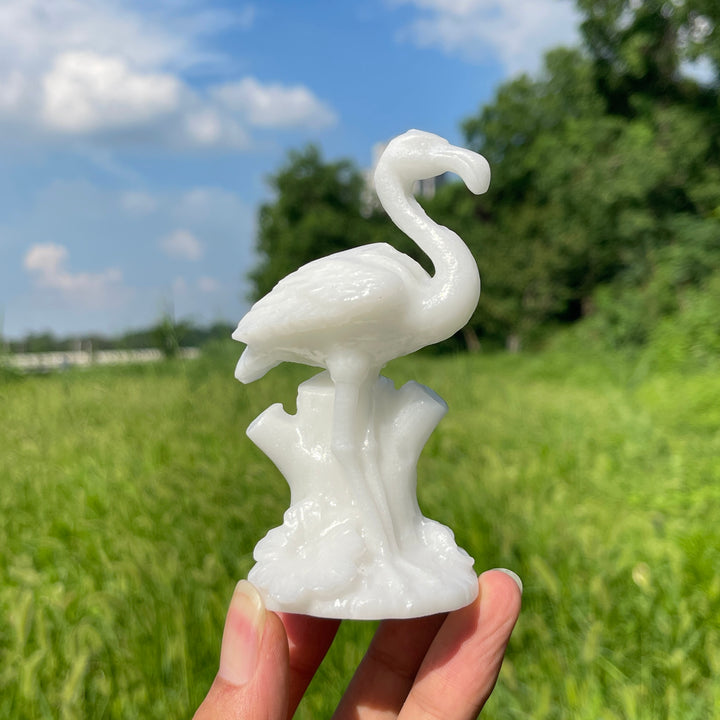 Natural Crystal Tree Base Flamingo Carving