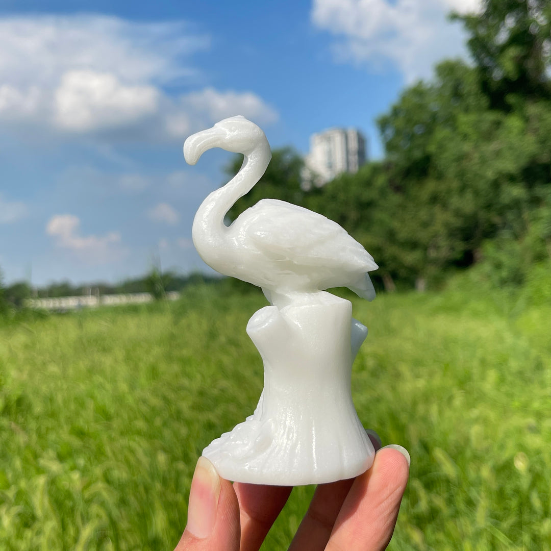 Natural Crystal Tree Base Flamingo Carving