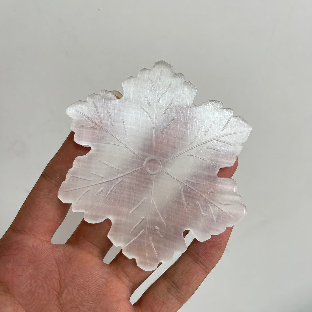 A Slightly Imperfect Natural Crystal Selenite Snowflake Carving