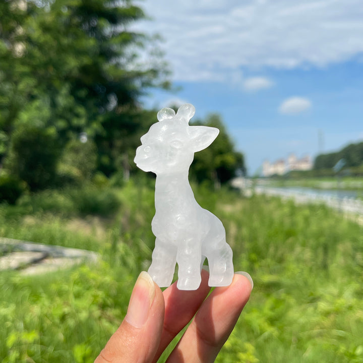 Natural Crystal Standing Cute Giraffe Carving