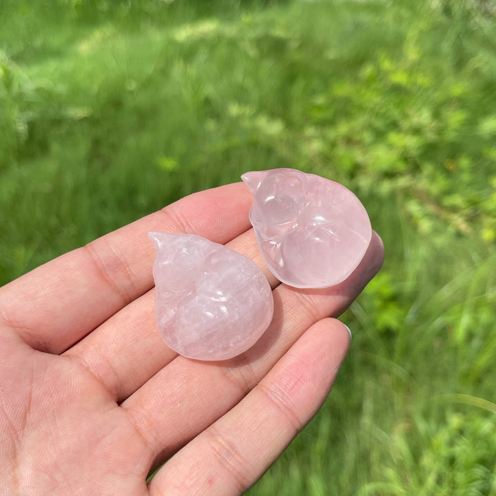 Natural Crystal Rose Quartz Sleeping Cat Carving