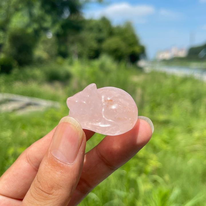 Natural Crystal Rose Quartz Sleeping Cat Carving
