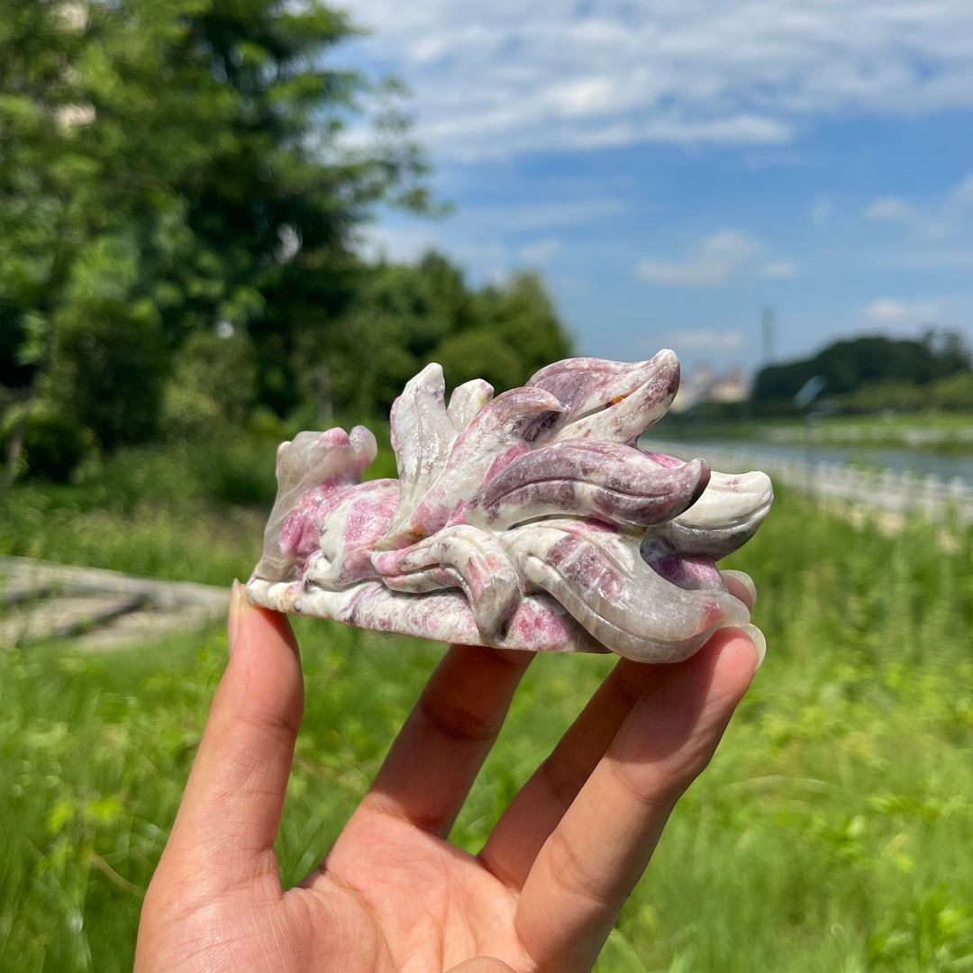 Unique,A Slightly Imperfect Natural Plum Tourmaline Nine-Tailed Fox Carving
