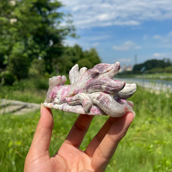 Unique,A Slightly Imperfect Natural Plum Tourmaline Nine-Tailed Fox Carving