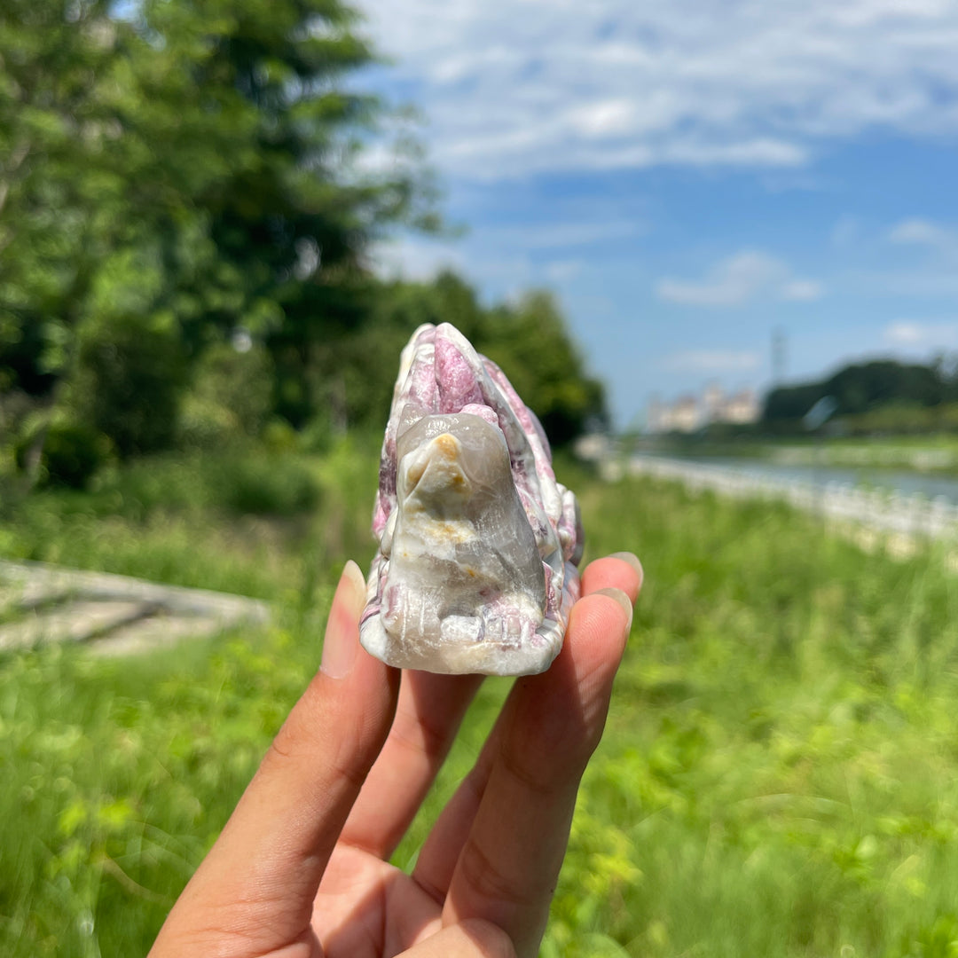 Unique,A Slightly Imperfect Natural Plum Tourmaline Nine-Tailed Fox Carving