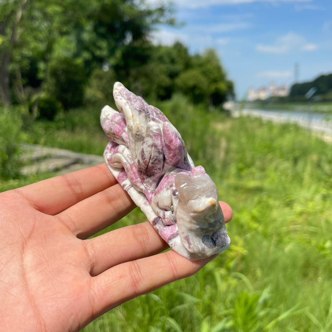 Unique,A Slightly Imperfect Natural Plum Tourmaline Nine-Tailed Fox Carving