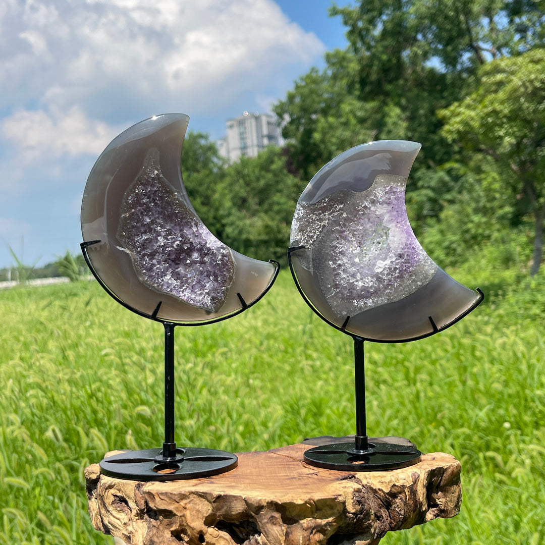 Unique,Natural Crystal Agate Geode Moon