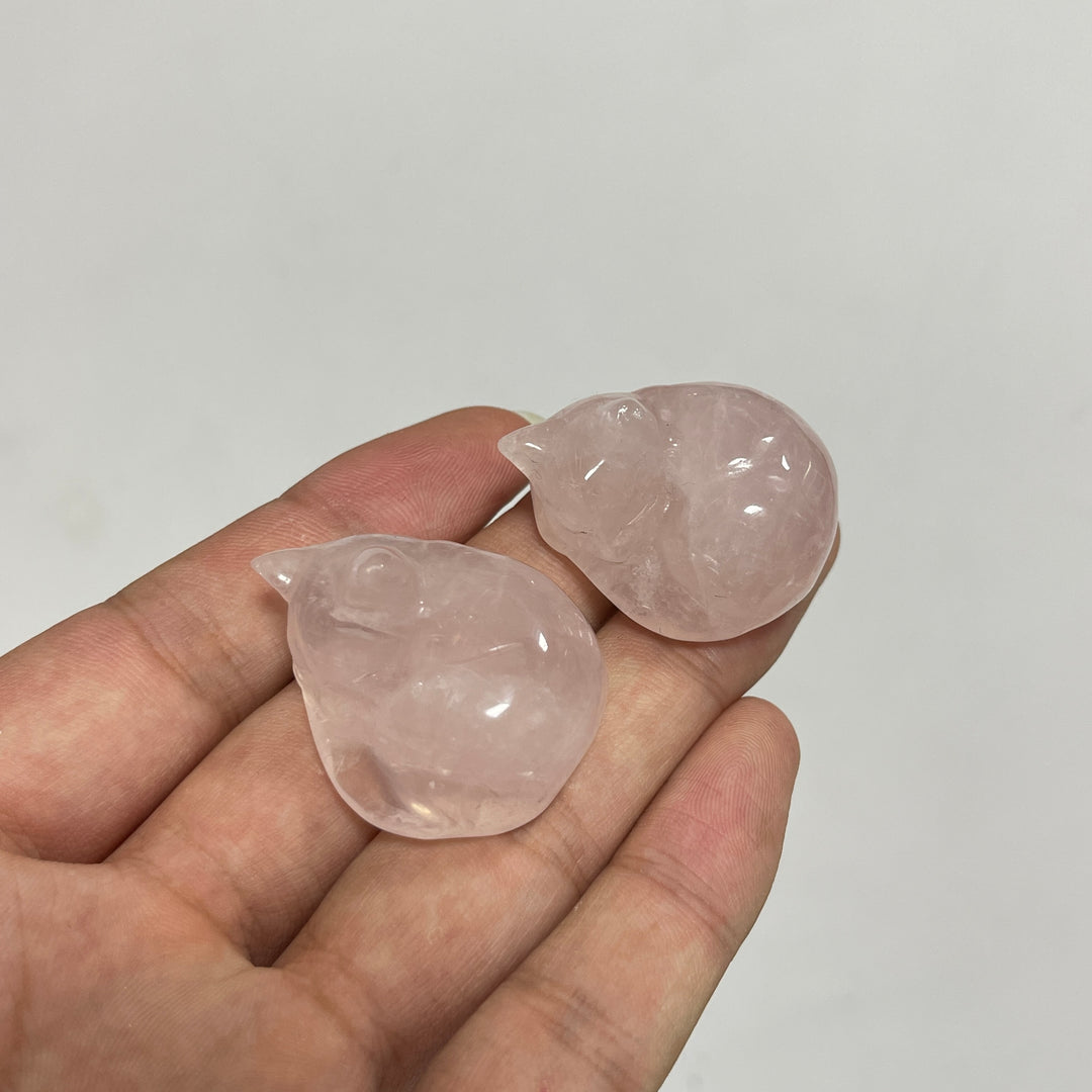 Natural Crystal Rose Quartz Sleeping Cat Carving