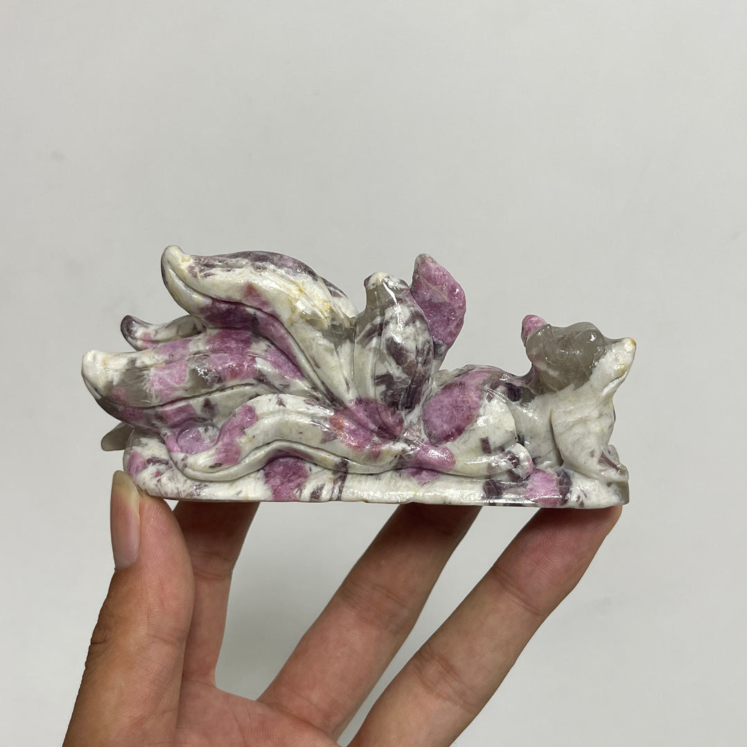 Unique,A Slightly Imperfect Natural Plum Tourmaline Nine-Tailed Fox Carving