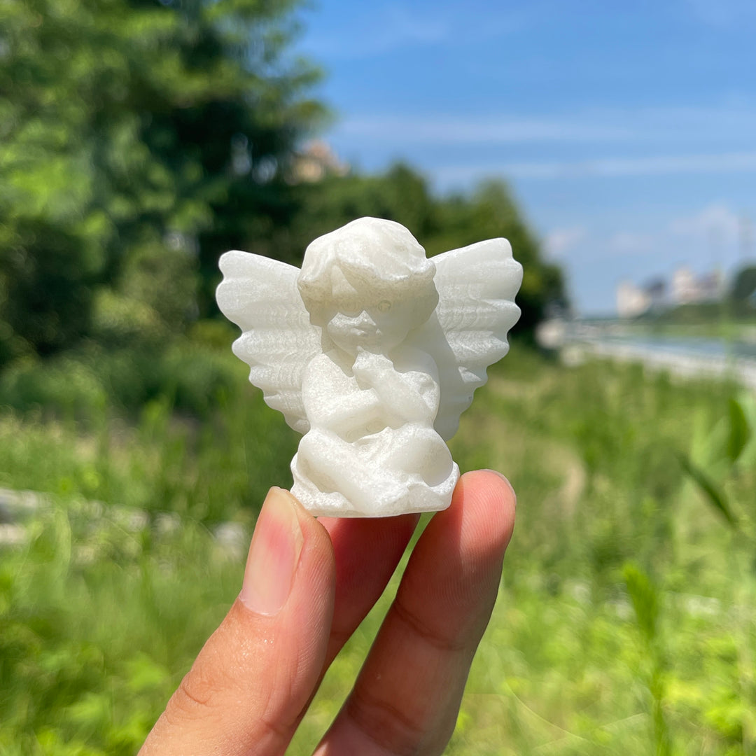 Natural Crystal Contemplative Cupid Carving
