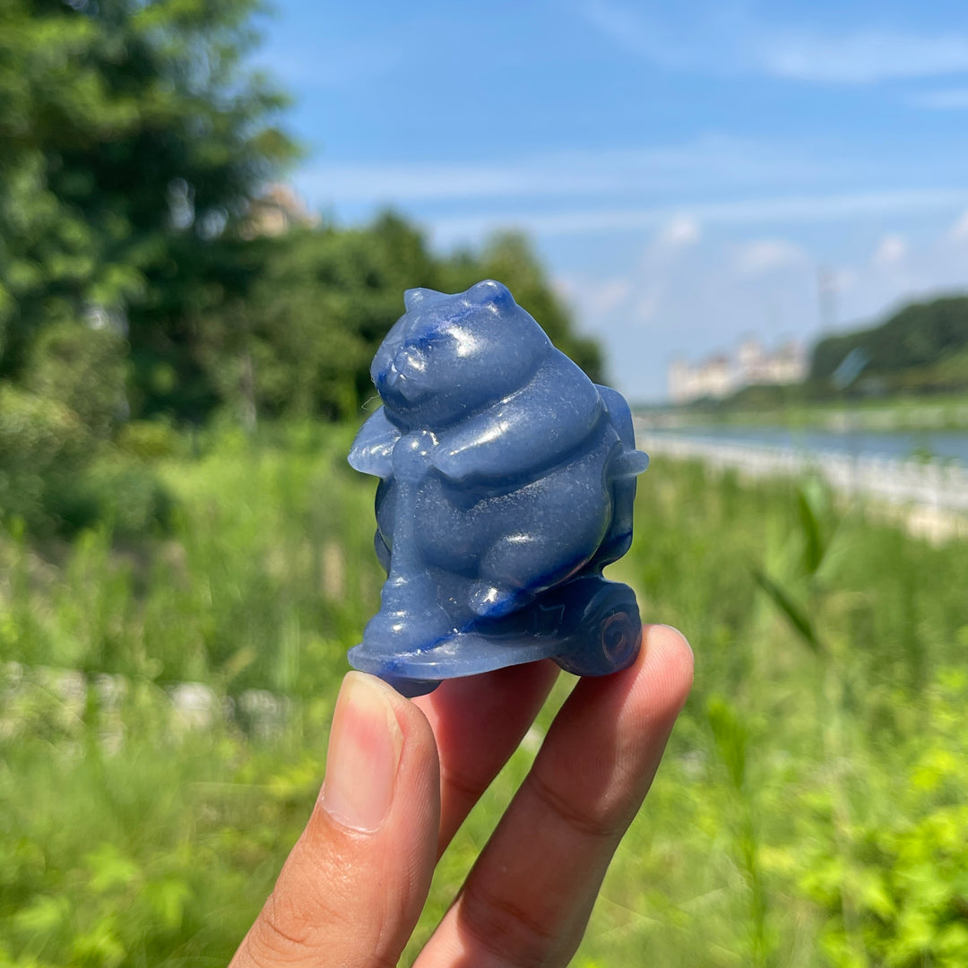 Natural Crystal Chubby Cat On Scooter Carving