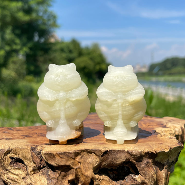 Natural Crystal Chubby Cat On Scooter Carving