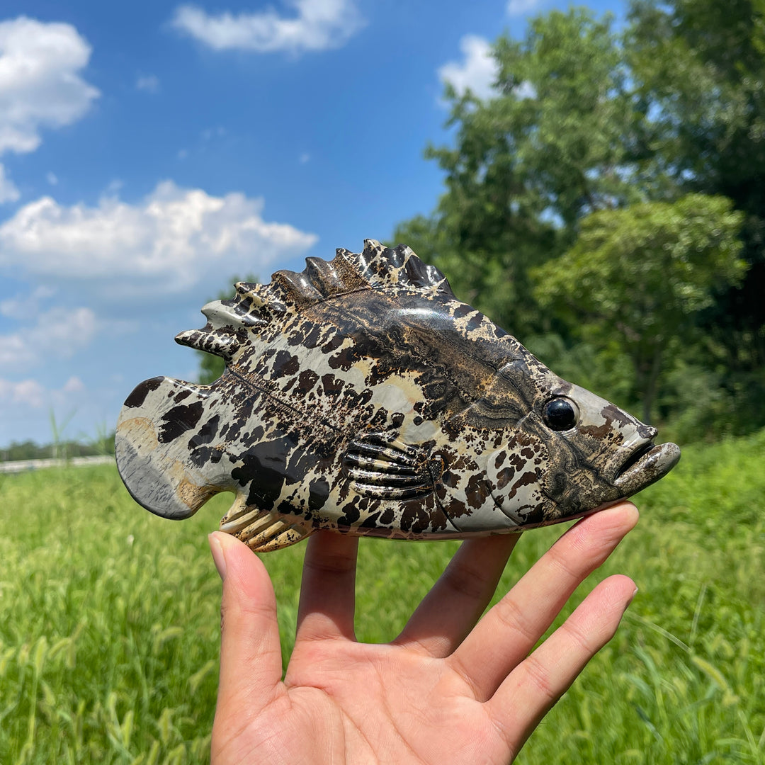 Unique,Natural Crystal Cute Picture Jasper Fish Carving