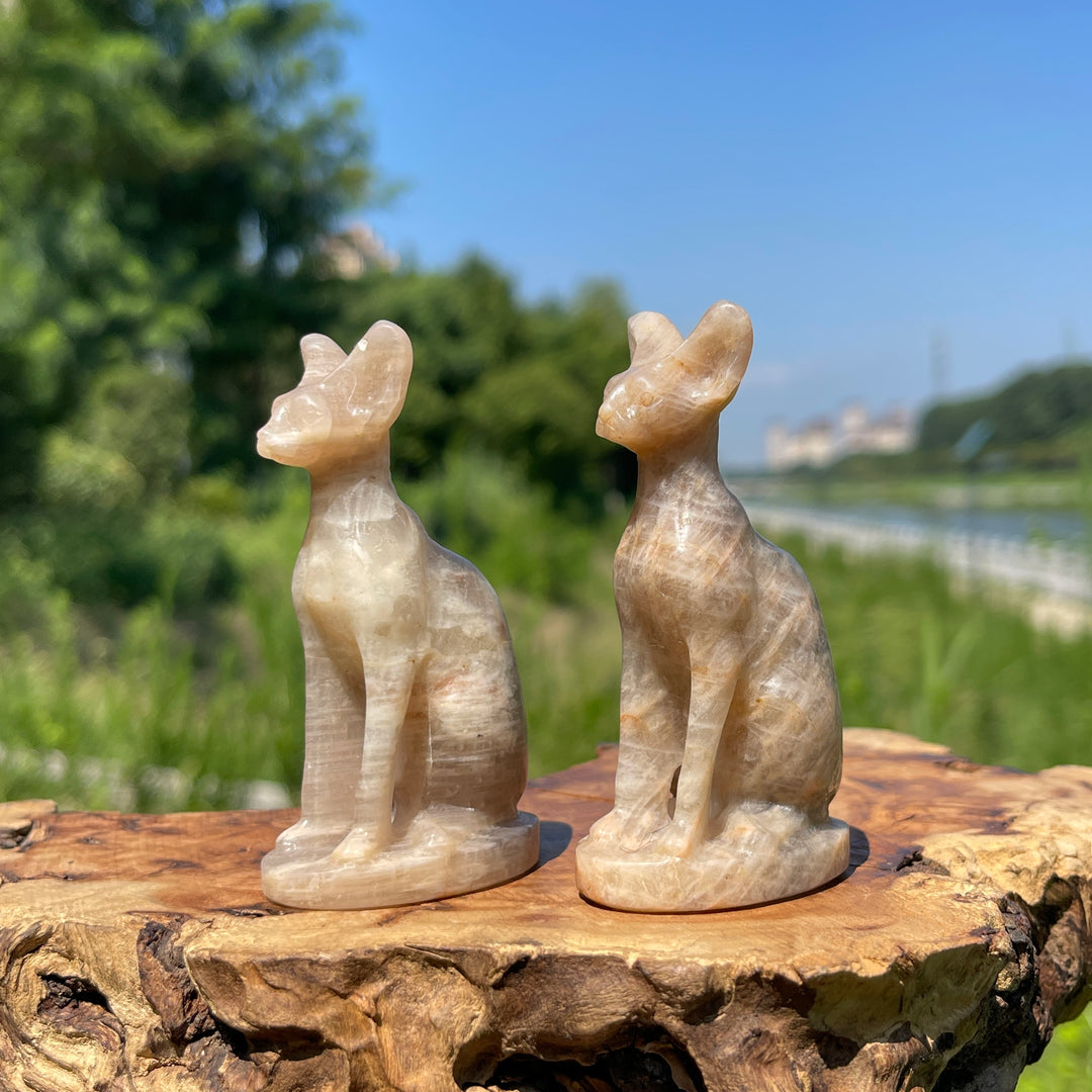 Natural Crystal Moonstone Seated Sphynx Cat Carving