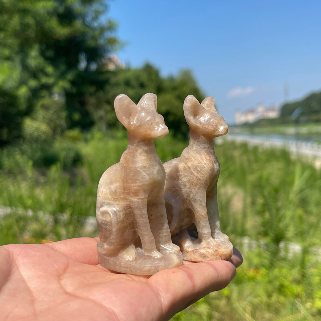 Natural Crystal Moonstone Seated Sphynx Cat Carving