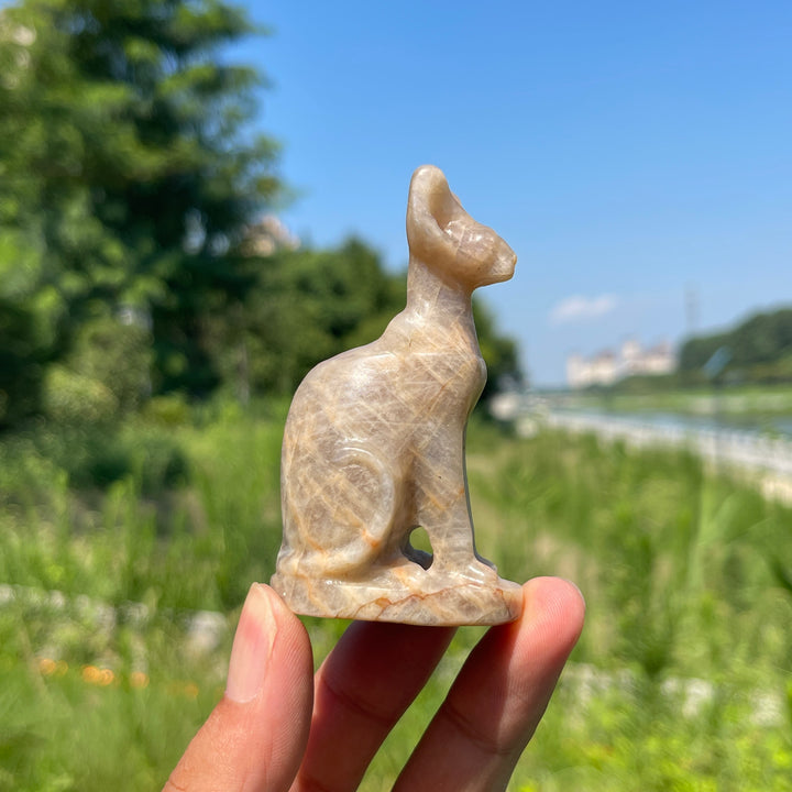 Natural Crystal Moonstone Seated Sphynx Cat Carving