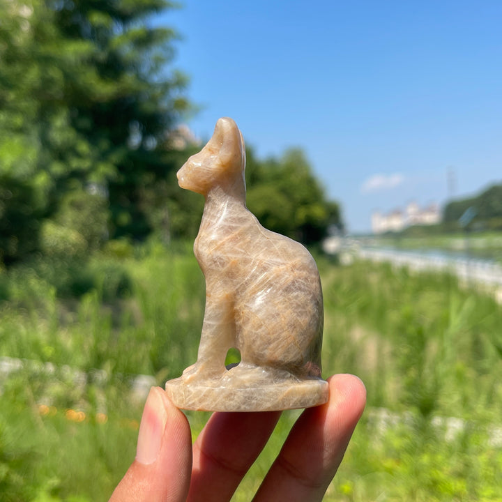 Natural Crystal Moonstone Seated Sphynx Cat Carving
