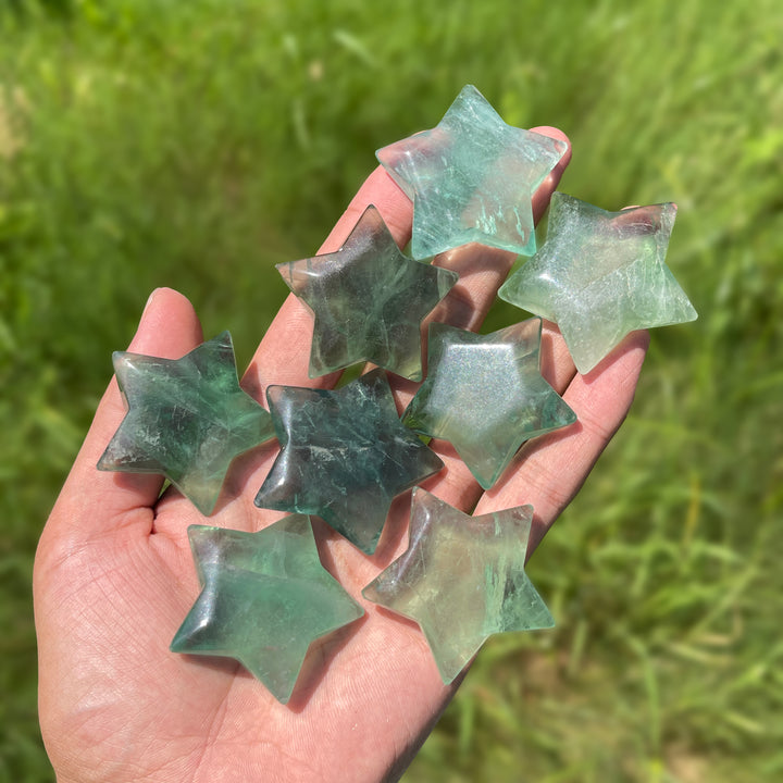 Natural Crystal Delicate Green Fluorite Star Shaped Carving