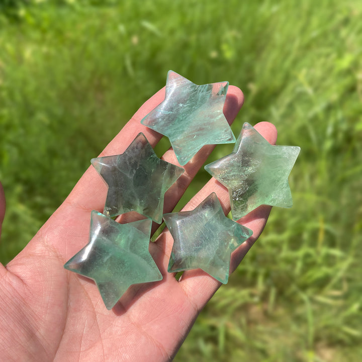 Natural Crystal Delicate Green Fluorite Star Shaped Carving