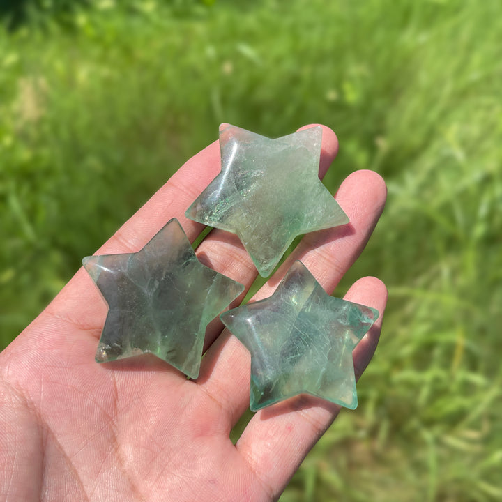 Natural Crystal Delicate Green Fluorite Star Shaped Carving