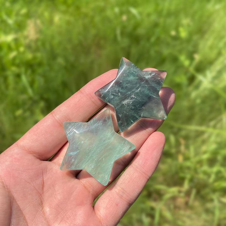 Natural Crystal Delicate Green Fluorite Star Shaped Carving
