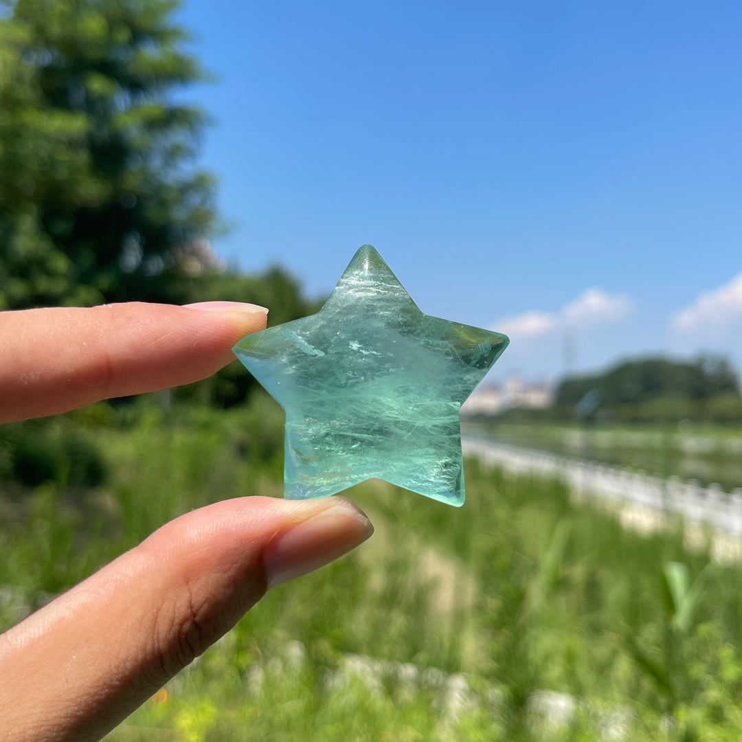 Natural Crystal Delicate Green Fluorite Star Shaped Carving
