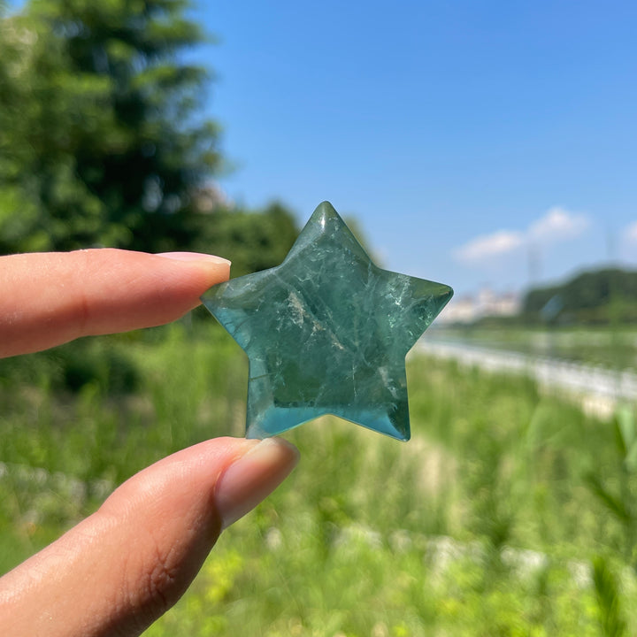 Natural Crystal Delicate Green Fluorite Star Shaped Carving