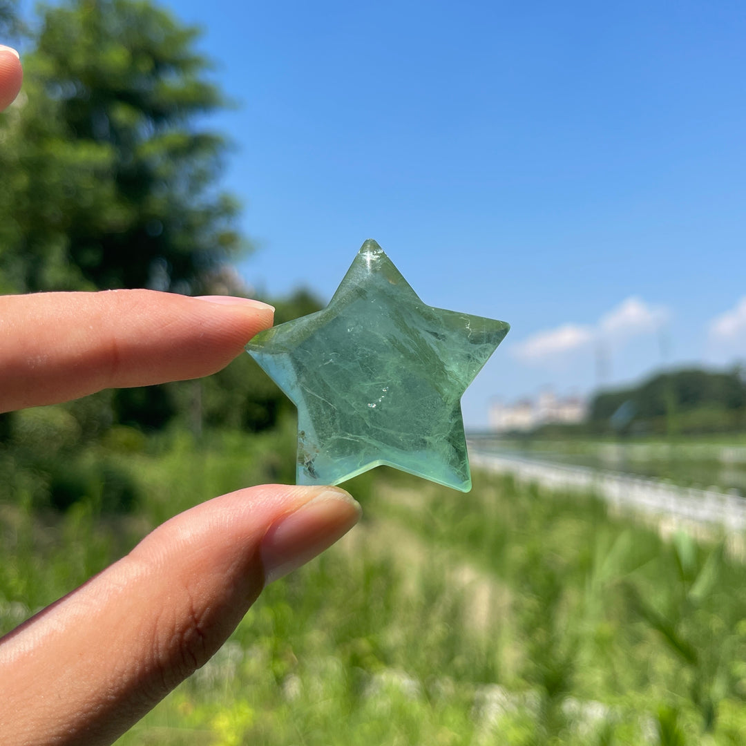 Natural Crystal Delicate Green Fluorite Star Shaped Carving