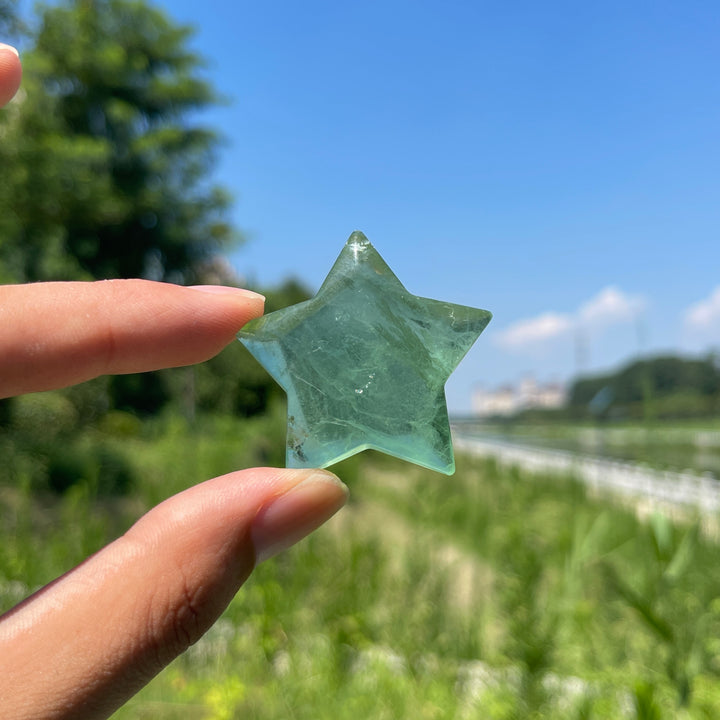 Natural Crystal Delicate Green Fluorite Star Shaped Carving