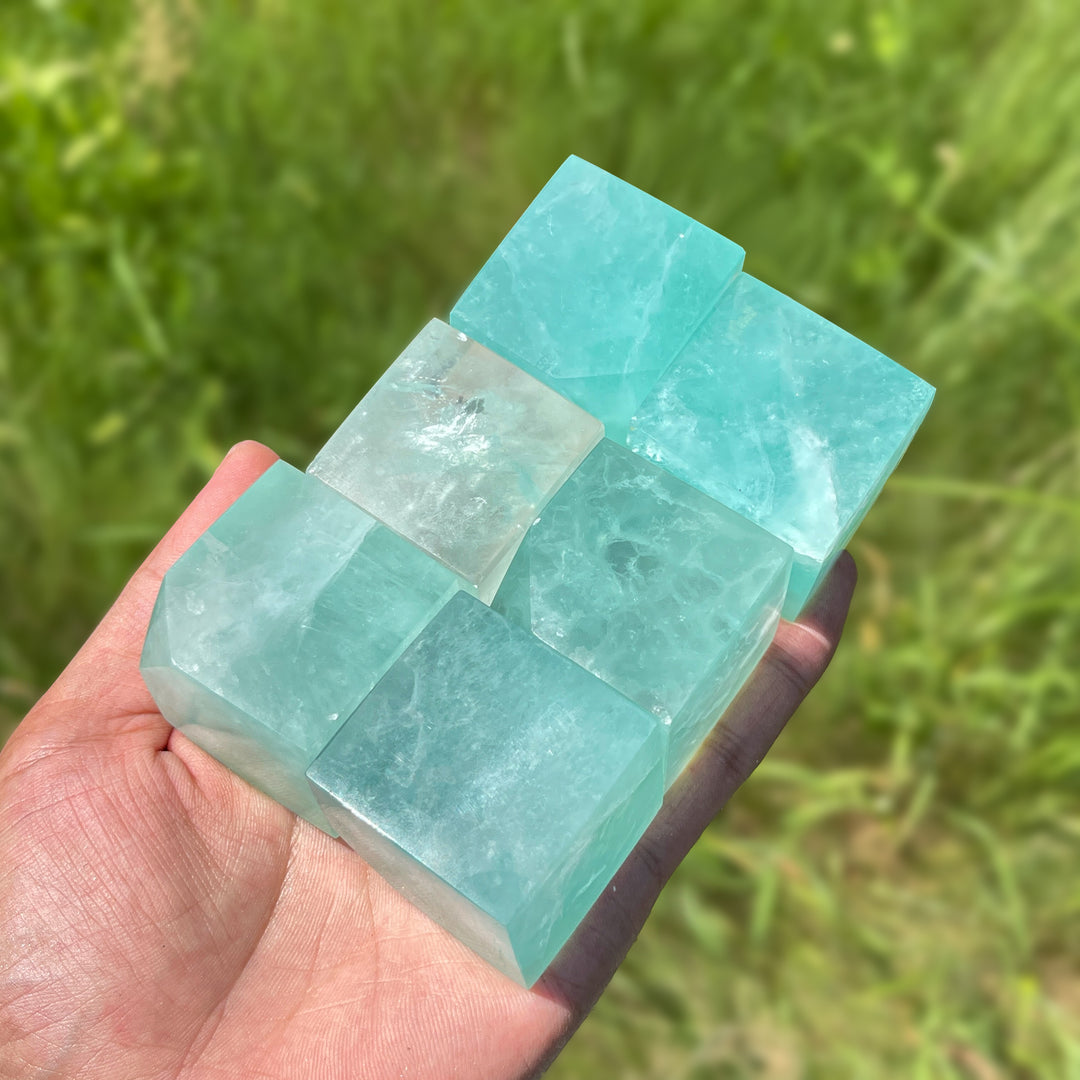 Natural Crystal Green Fluorite Cube