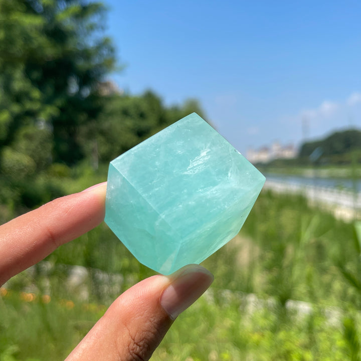 Natural Crystal Green Fluorite Cube