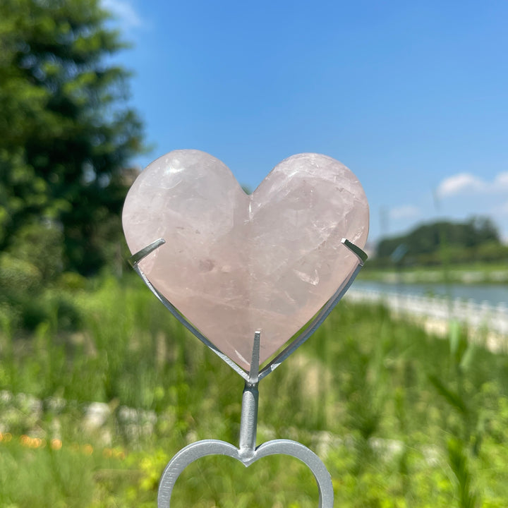 Unique,Natural Crystal Rose Quartz Heart With Stand