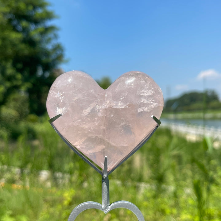 Unique,Natural Crystal Rose Quartz Heart With Stand