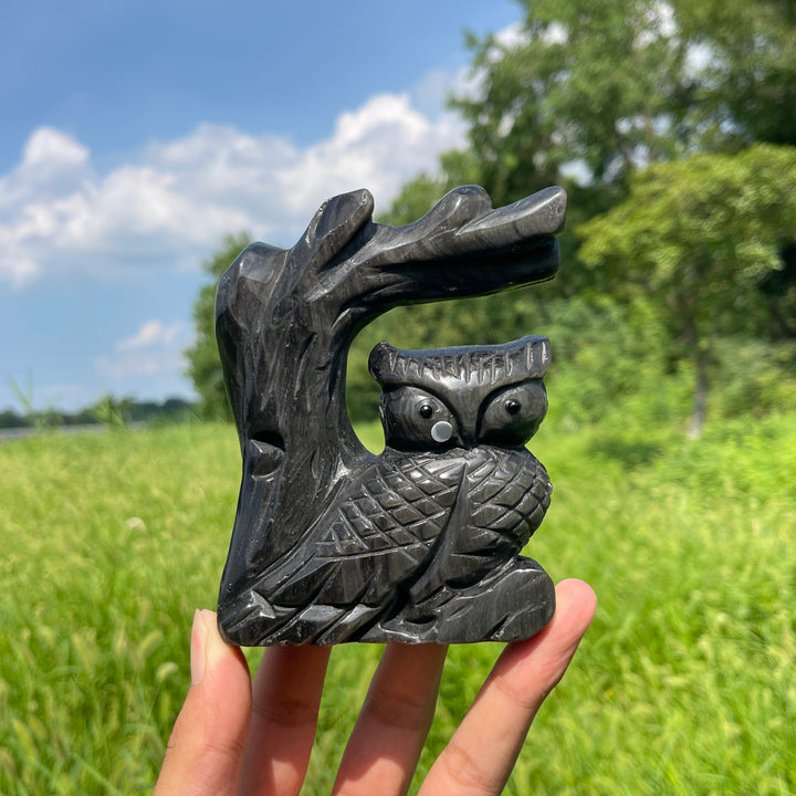 Unique,A Slightly Imperfect Natural Crystal Wise Owl On Tree Branch Carving