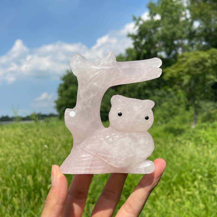 Unique,A Slightly Imperfect Natural Crystal Wise Owl On Tree Branch Carving