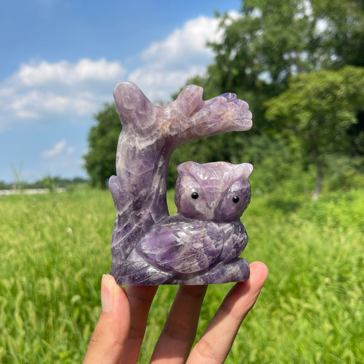 Unique,A Slightly Imperfect Natural Crystal Wise Owl On Tree Branch Carving