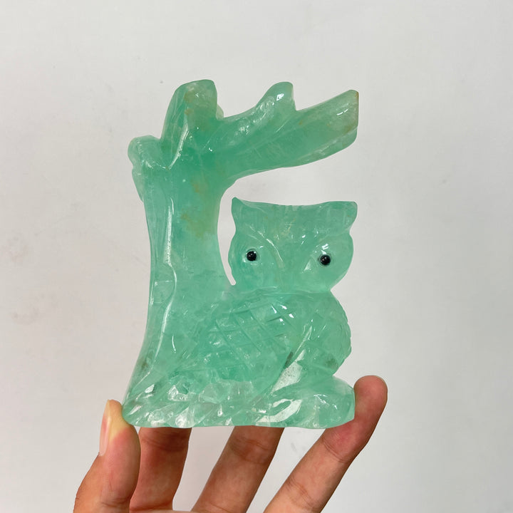 Unique,A Slightly Imperfect Natural Crystal Wise Owl On Tree Branch Carving