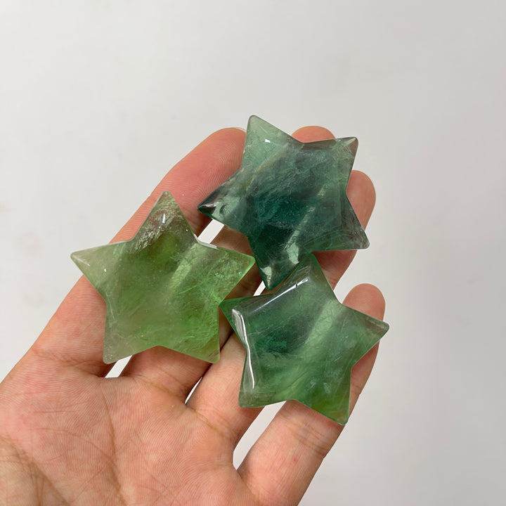 Natural Crystal Delicate Green Fluorite Star Shaped Carving