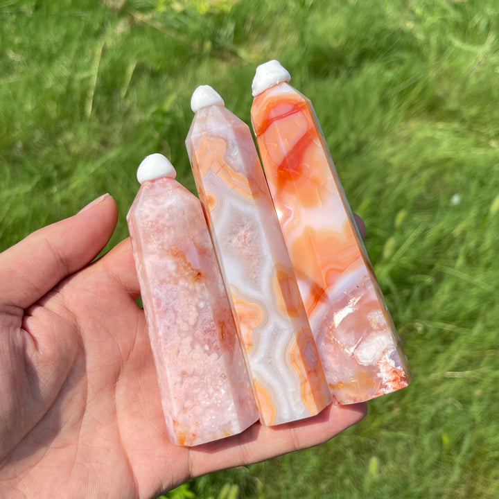 Unique, Natural Crystal Pink Flower Agate Point