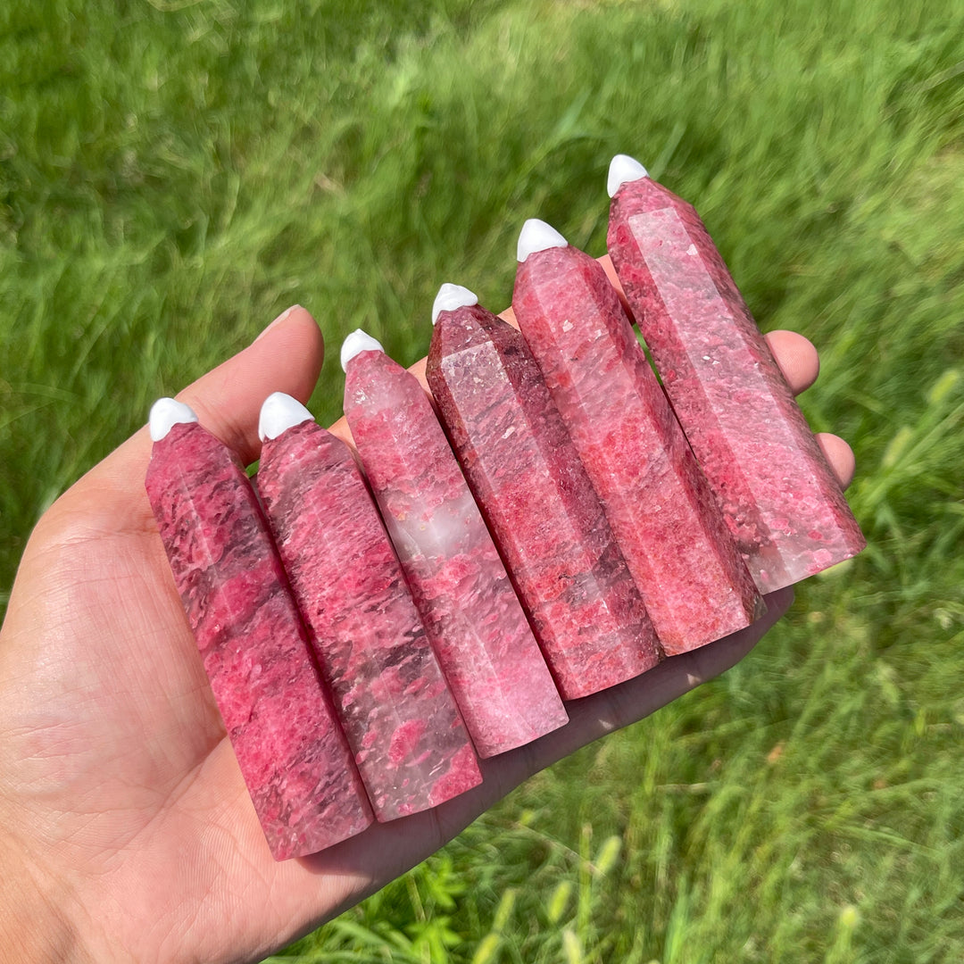 Natural Crystal Vivid Rhodonite In Quartz Point