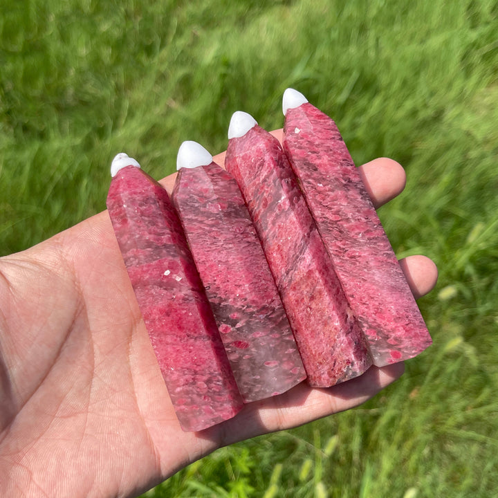 Natural Crystal Vivid Rhodonite In Quartz Point