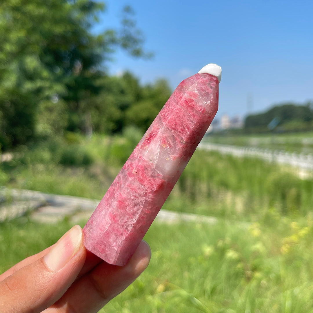 Natural Crystal Vivid Rhodonite In Quartz Point