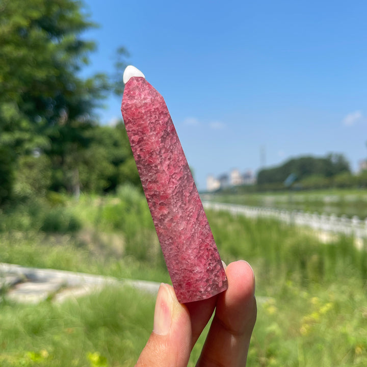 Natural Crystal Vivid Rhodonite In Quartz Point