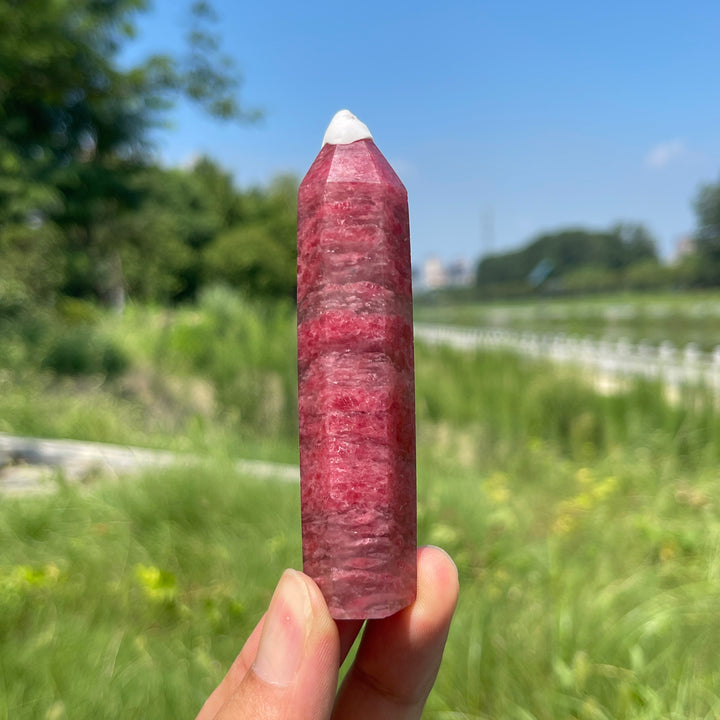 Natural Crystal Vivid Rhodonite In Quartz Point