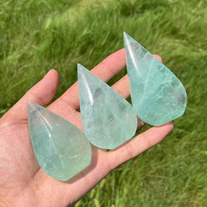 Natural Crystal Green Fluorite Exquisite Teardrop