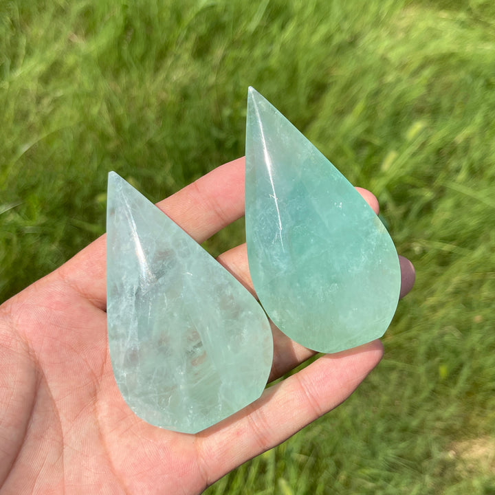 Natural Crystal Green Fluorite Exquisite Teardrop