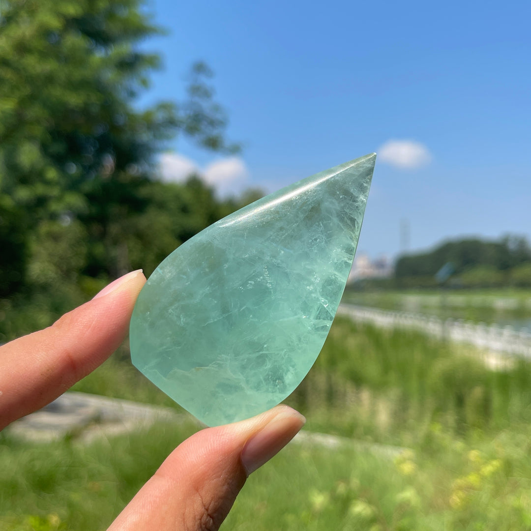 Natural Crystal Green Fluorite Exquisite Teardrop